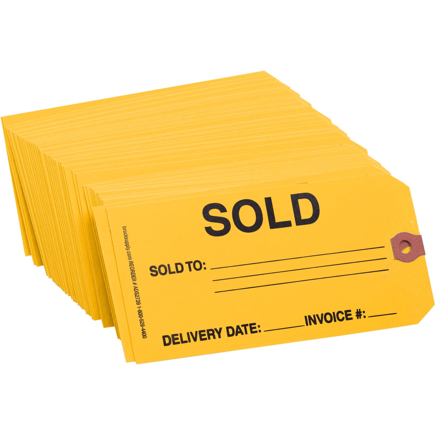 ‘SOLD’ Parts Tag - 5 3/4 Inch x 2 7/8 Inch Yellow Heavy Card Stock With Reinforced Eyelet - 250 Tags Per Box