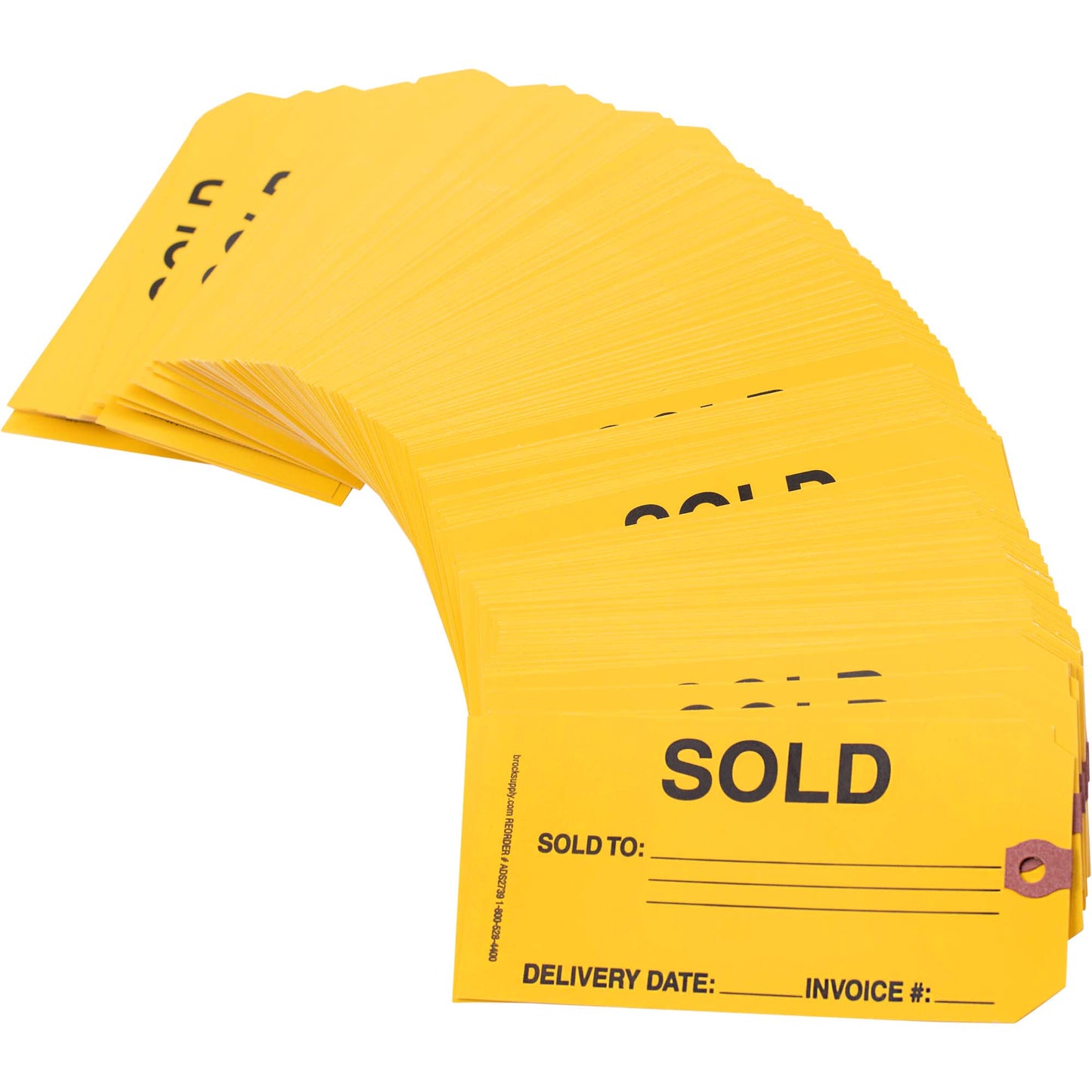 ‘SOLD’ Parts Tag - 5 3/4 Inch x 2 7/8 Inch Yellow Heavy Card Stock With Reinforced Eyelet - 250 Tags Per Box