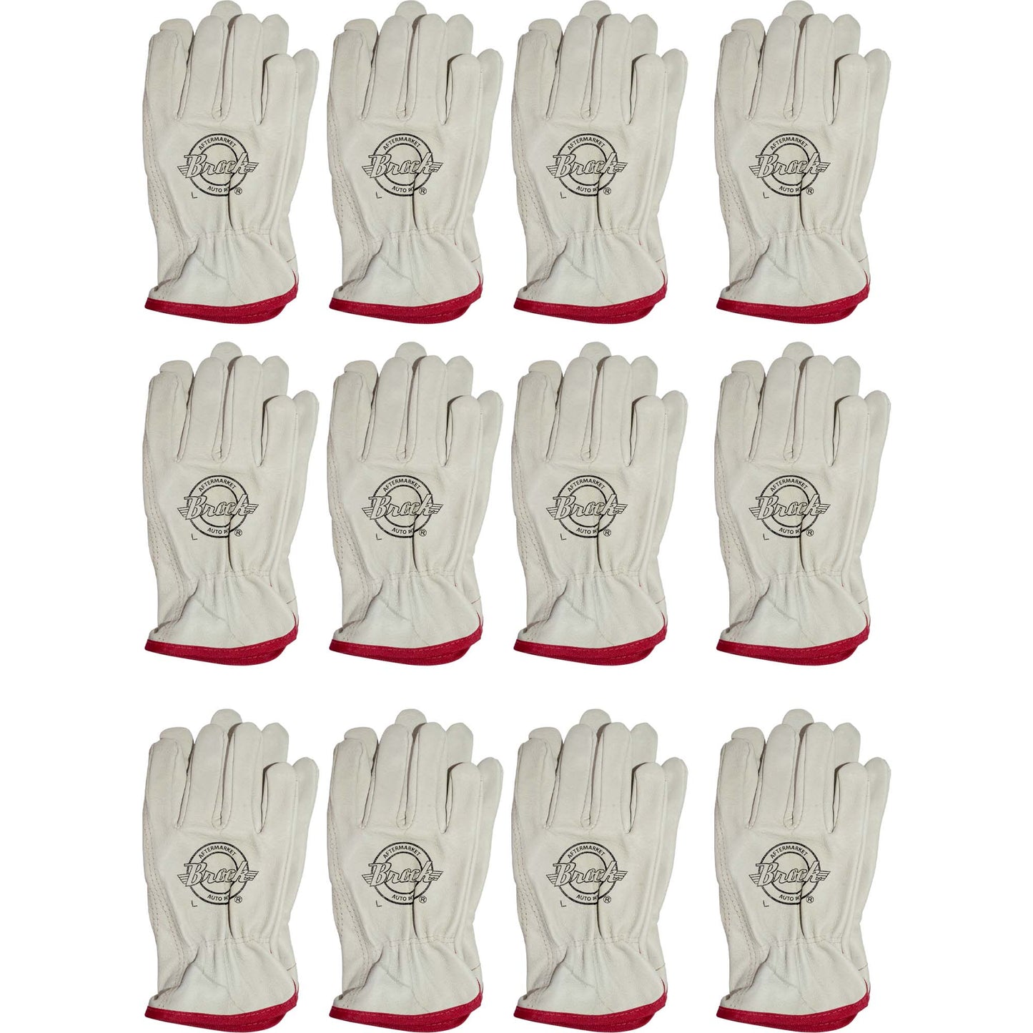 Brock Pigskin Leather Drivers Glove Unlined With Keystone Thumb & Red Cotton Bound Cuff Large 12 Pairs