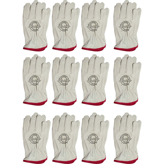 Brock Pigskin Leather Drivers Glove Unlined With Keystone Thumb & Red Cotton Bound Cuff Large 12 Pairs