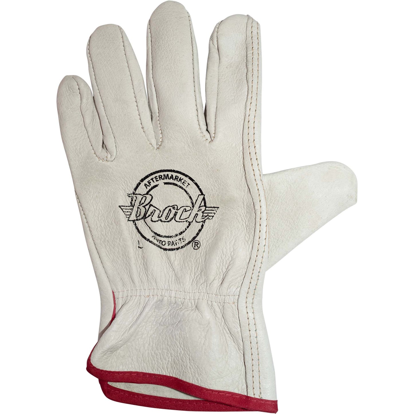 Brock Pigskin Leather Drivers Glove Unlined With Keystone Thumb & Red Cotton Bound Cuff Large 12 Pairs
