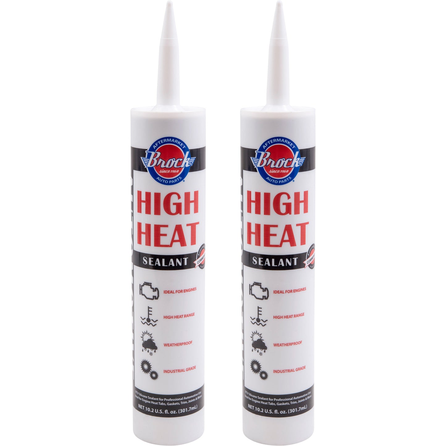 Brock High Heat RTV Sealant & Automotive Adhesive – Industrial Grade Silicone for Heat Tabs, Gaskets, and More – 10.2 oz Cartridge - 2 Pack