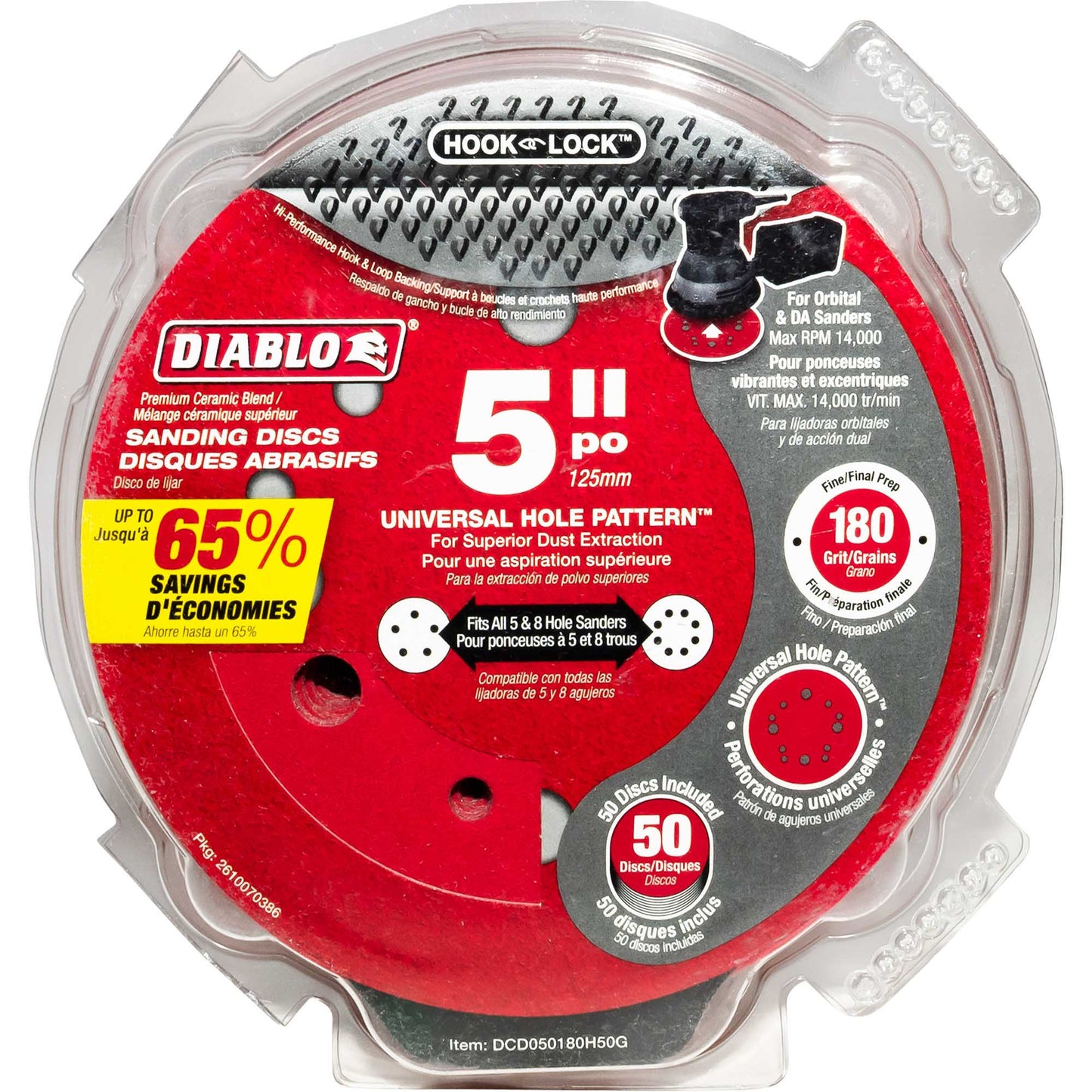 Diablo 5 Inch 180-Grit Hook-Lock Sanding Discs 50 Piece Pack