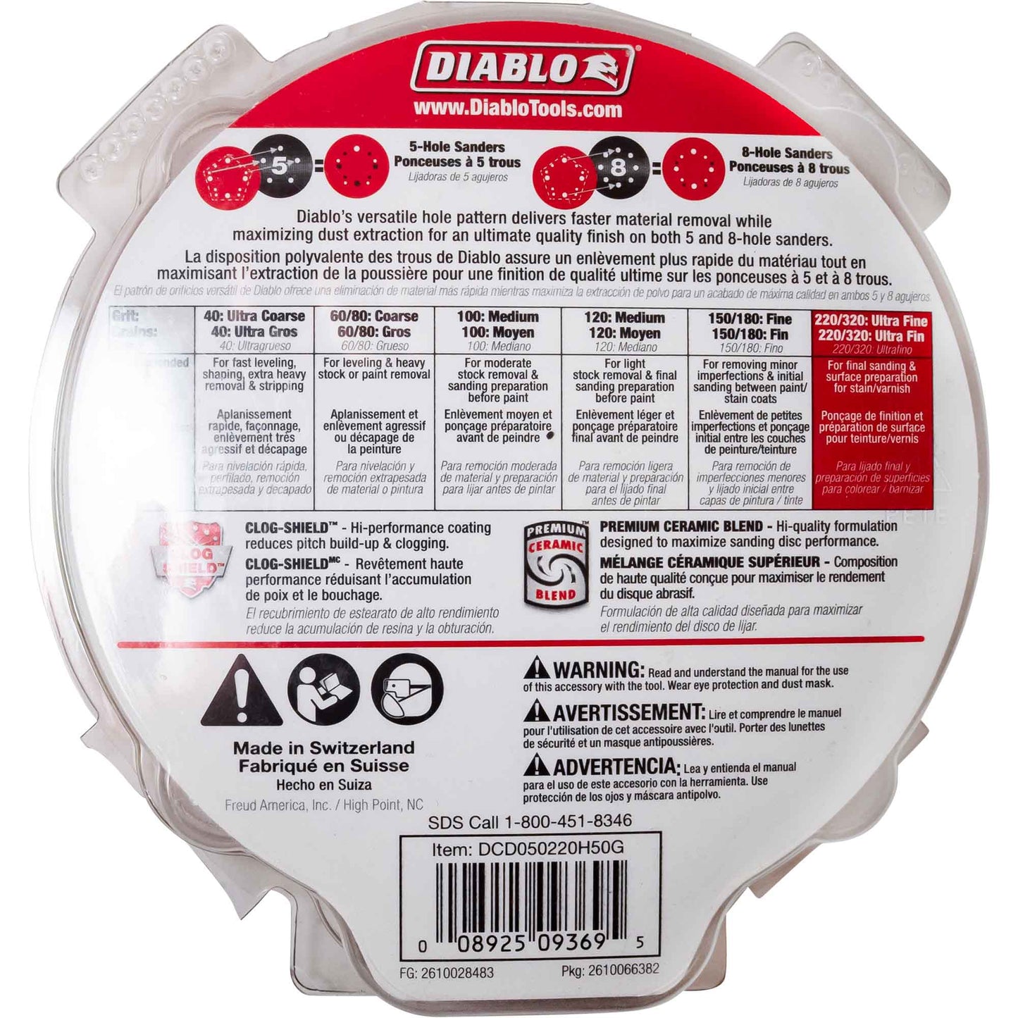 Diablo 5 Inch 220-Grit Hook-Lock Sanding Discs 50 Piece Pack