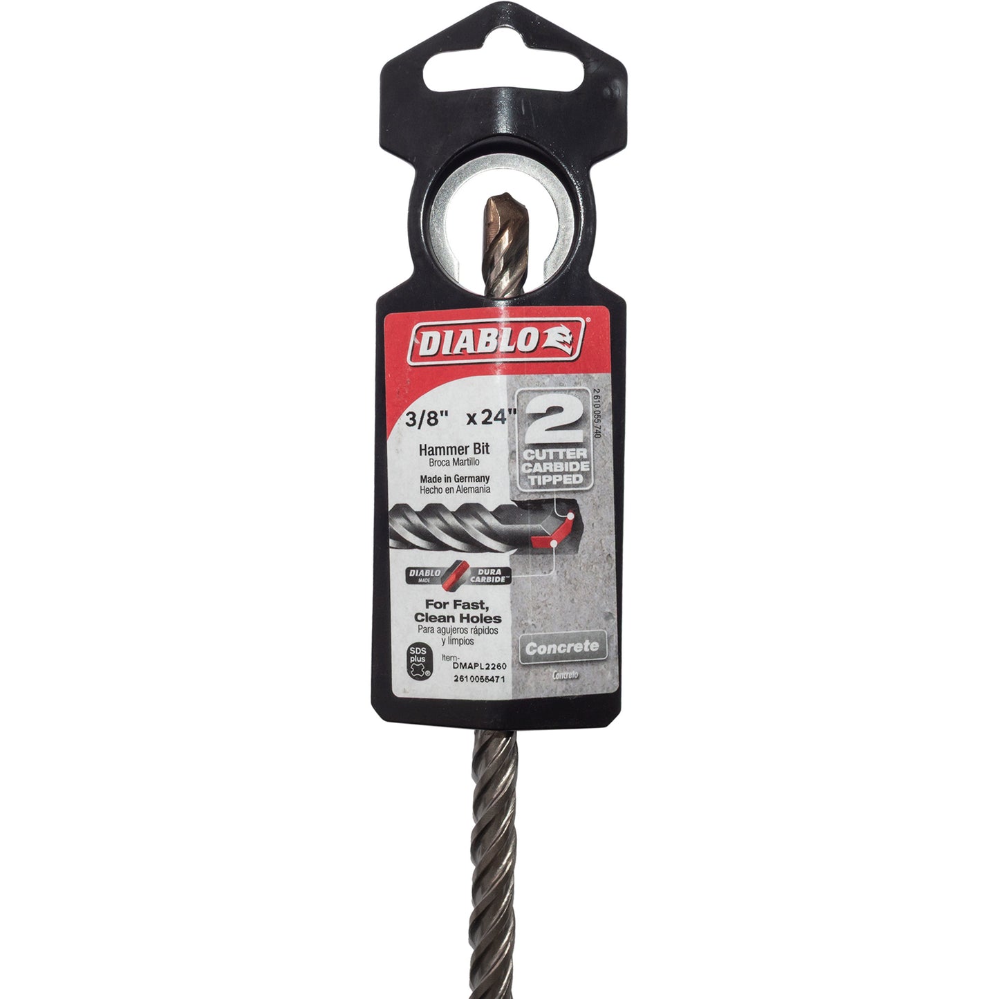 Diablo DMAPL2260 SDS-Plus 2 Cutter Carbide-Tipped Hammer Drill Bit For SDS Plus Rotary Hammers 3/8 Inch x 22 Inch x 24 Inch For Concrete-Brick-Block