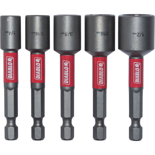 Diablo DNTSL-S5 2-9/16 Inch Long Magnetic Nut Driver Assorted 5 Pack 1/4 Inch - 5/16 Inch - 3/8 Inch - 7/16 Inch - 1/2 Inch