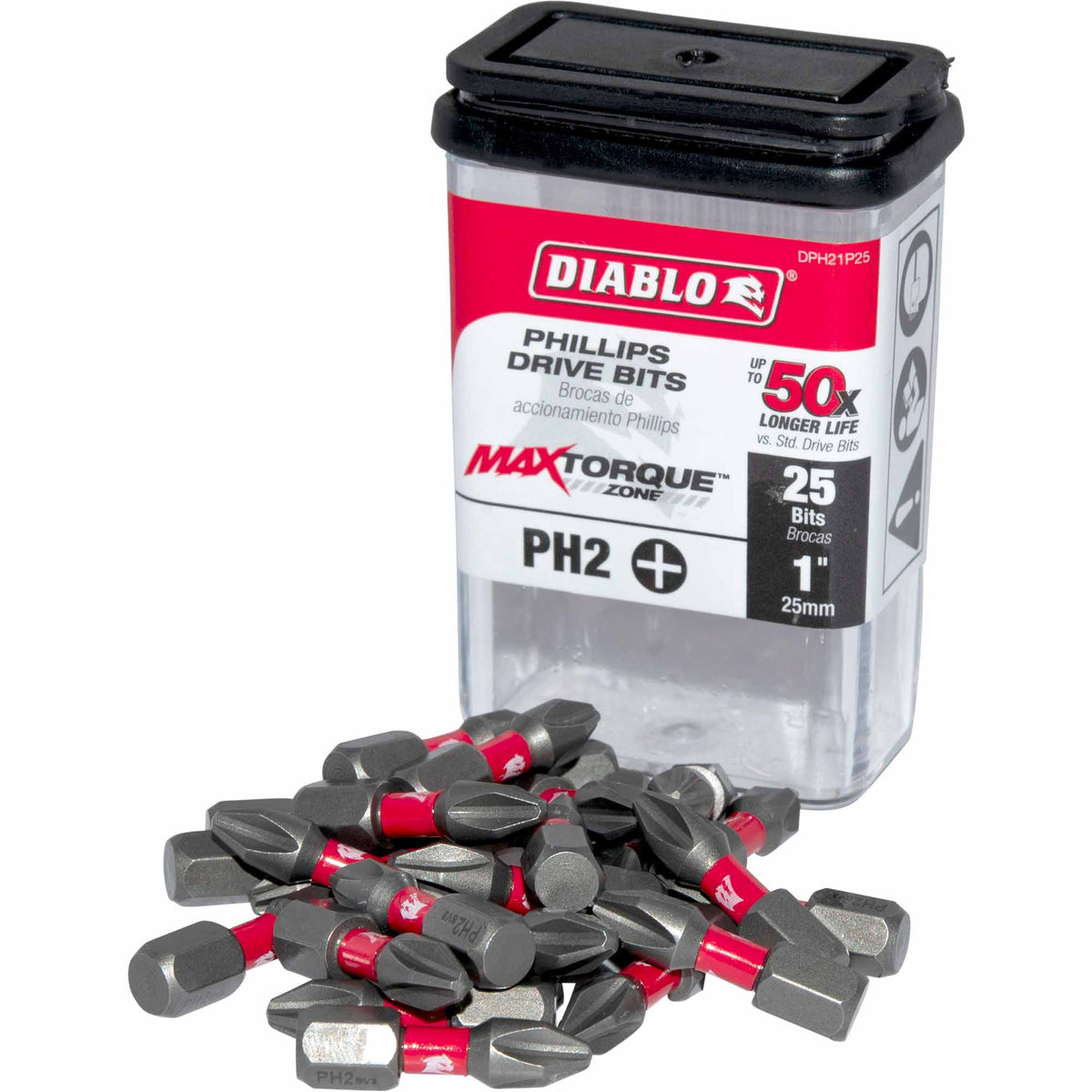 Diablo DPH21P25 #2 Phillips Drive Bit 1/4 Inch Hex x 1 Inch Pack of 25