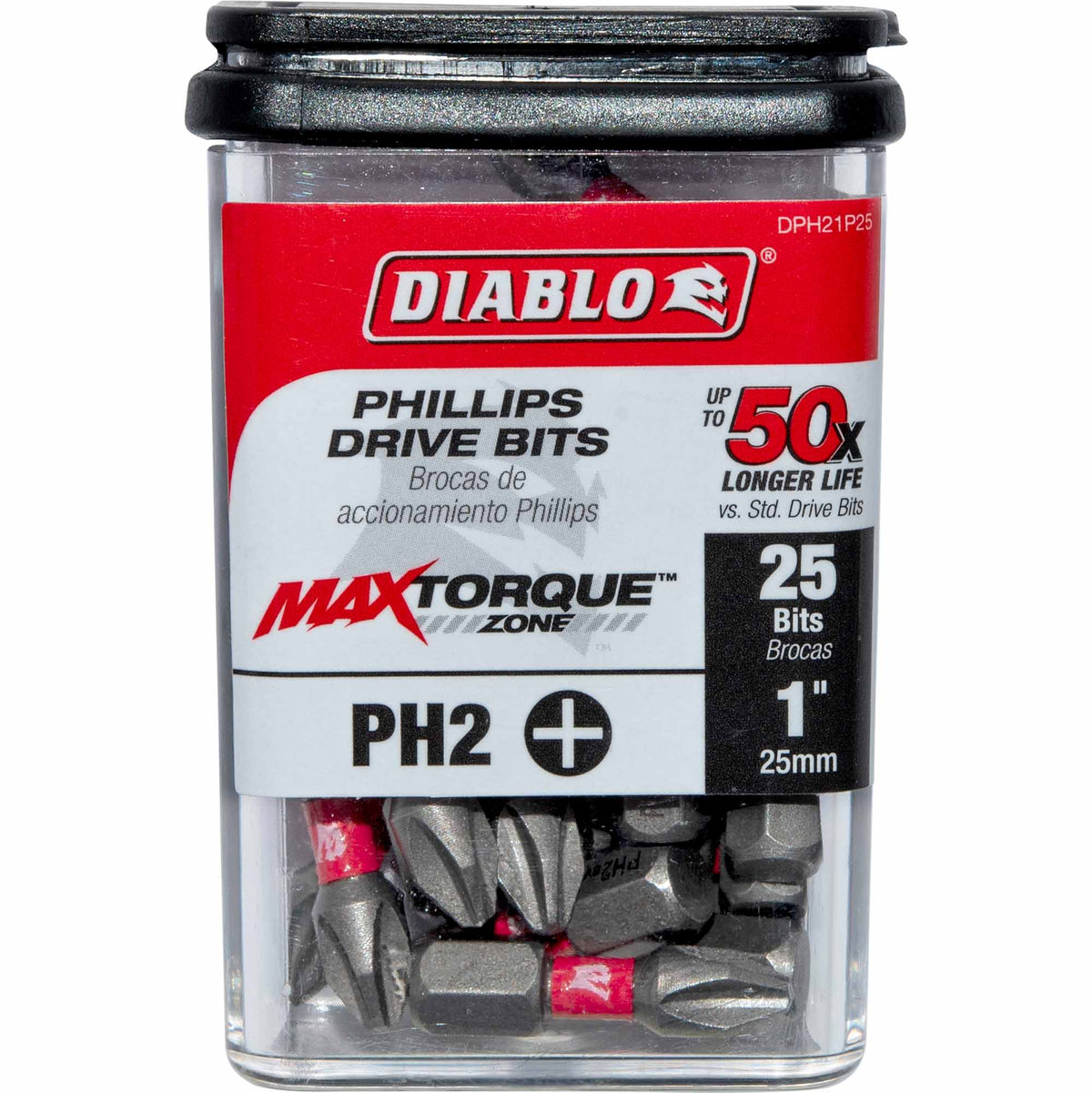 Diablo DPH21P25 #2 Phillips Drive Bit 1/4 Inch Hex x 1 Inch Pack of 25