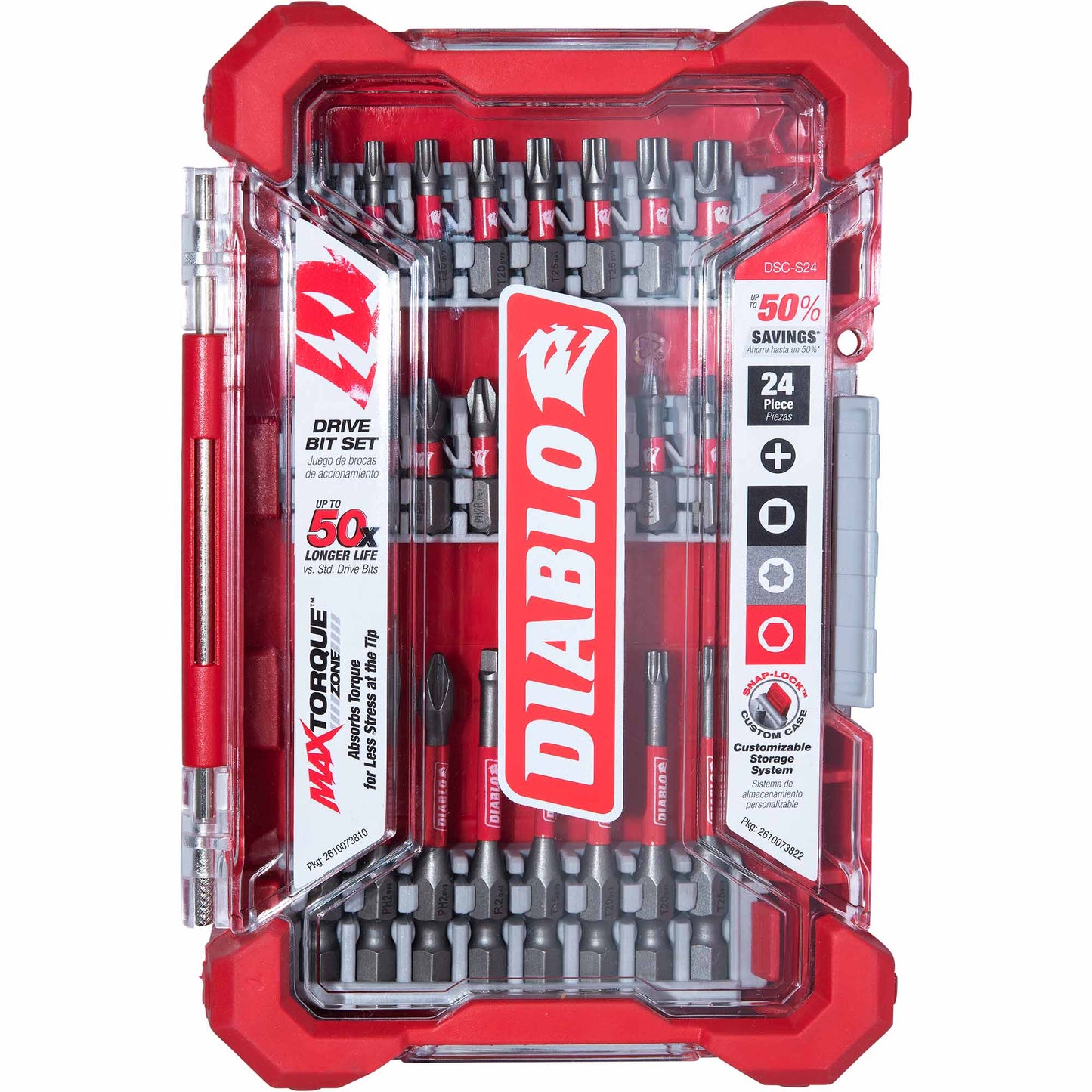 Diablo DSC-S24 High-Performance Magnetic Screwdriving Bits Assorted Sizes 24 Piece Set