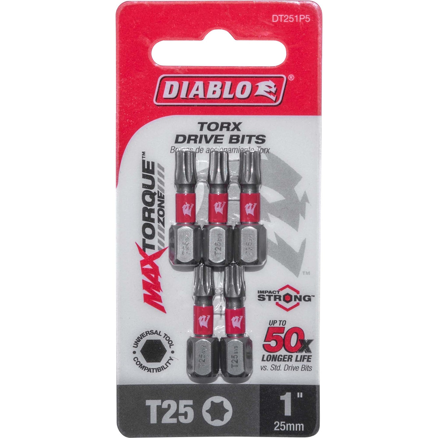 Diablo DT251P5 Torx T25 Drive Bit 1/4 Inch Hex x 1 Inch Pack of 5
