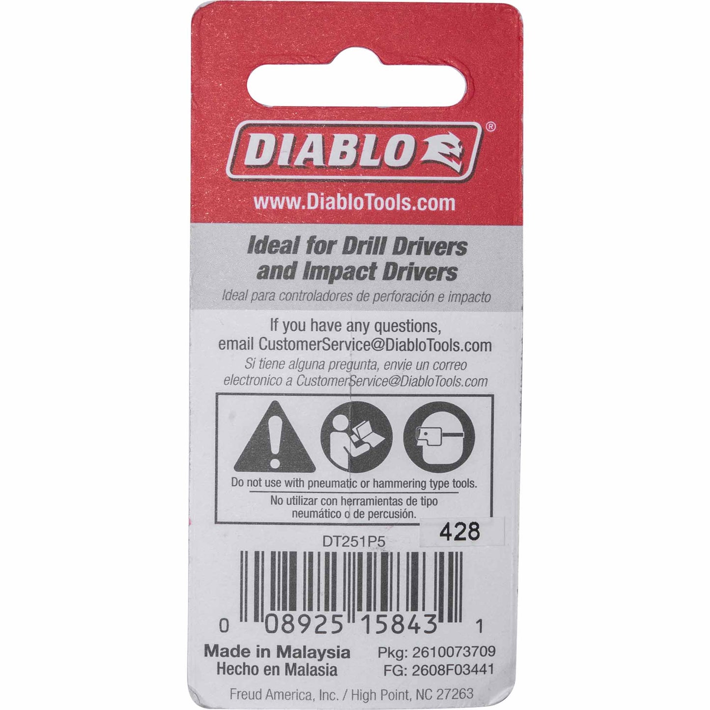 Diablo DT251P5 Torx T25 Drive Bit 1/4 Inch Hex x 1 Inch Pack of 5