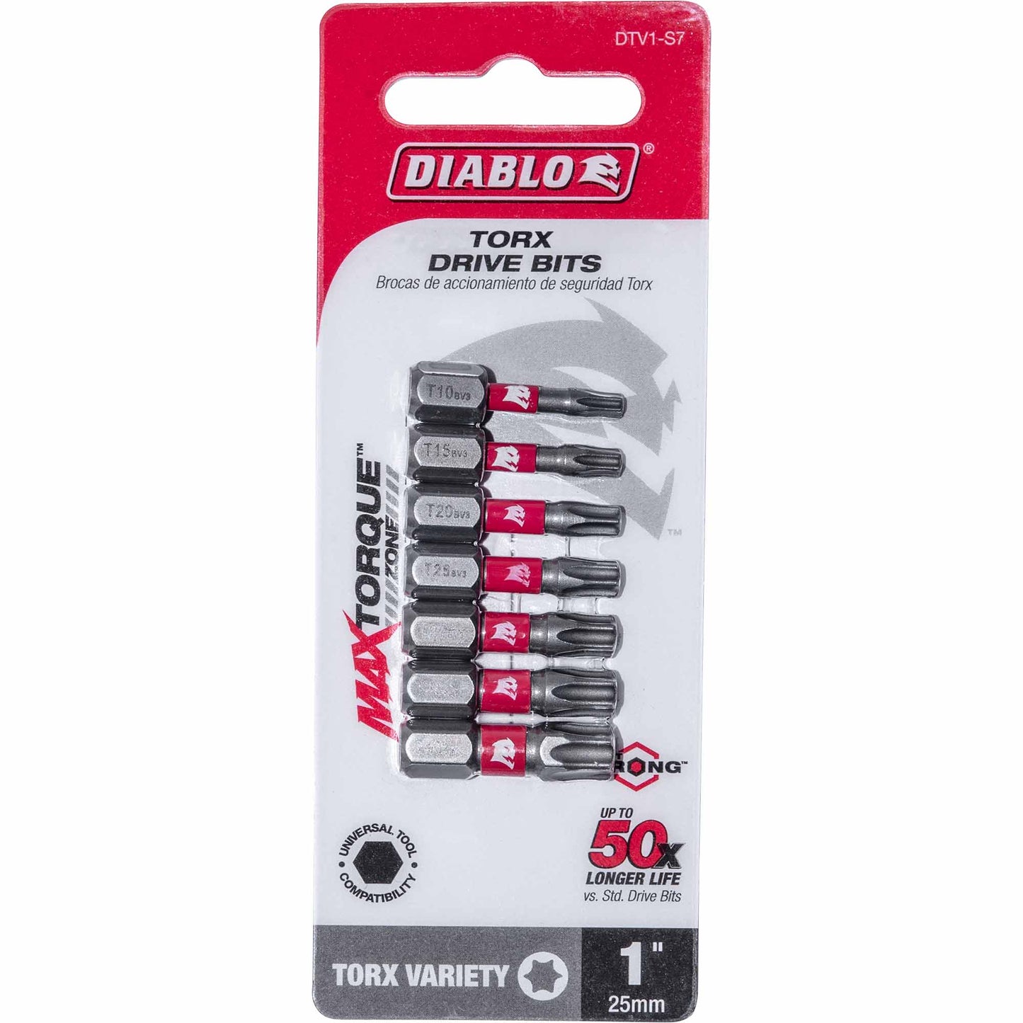 Diablo DTV1-S7 Driver Torx Bits 1/4 Inch Hex x 1 Inch Long Includes T10, T15, T20, T25, T27, T30 and T40 7 Piece Set