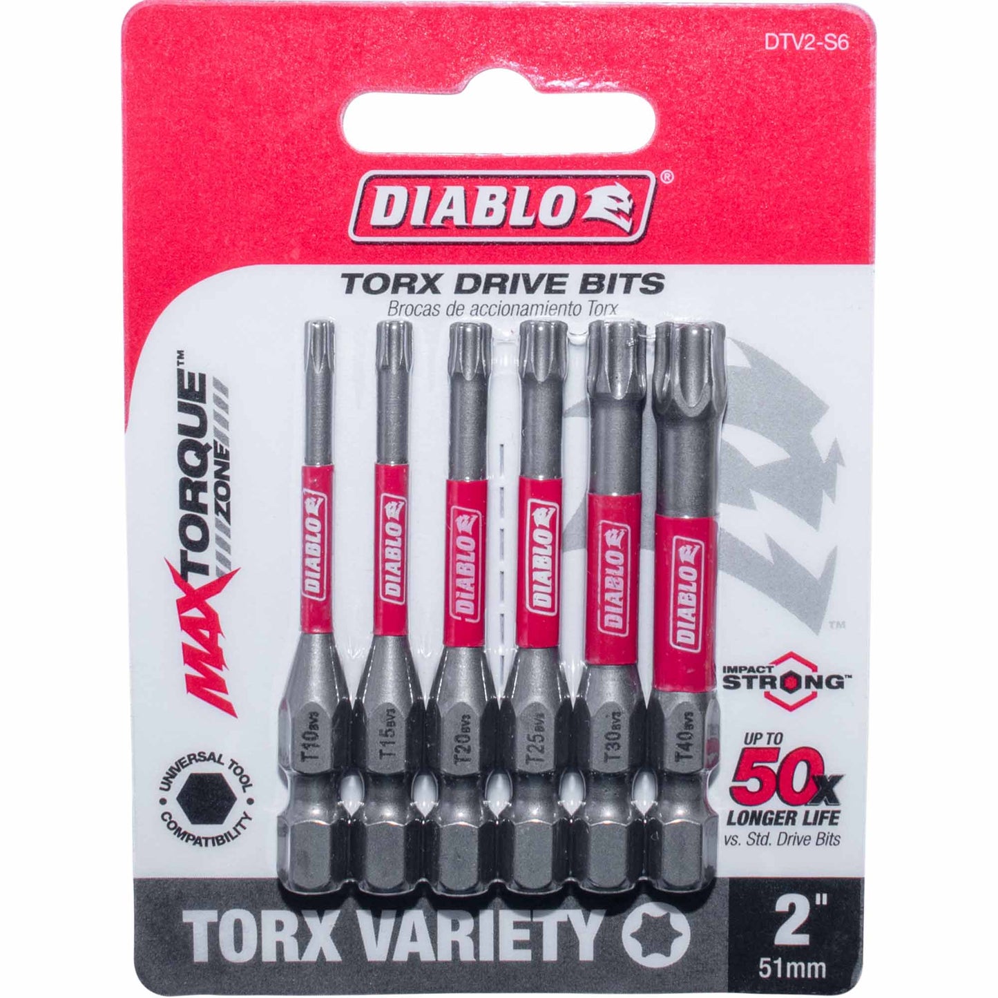 Diablo DTV2-S6 Driver Torx Bit Assorted Pack 1/4 Inch Hex x 2 Inch Includes T10, T15, T20, T25, T30 and T40 Bits 6 Piece Set