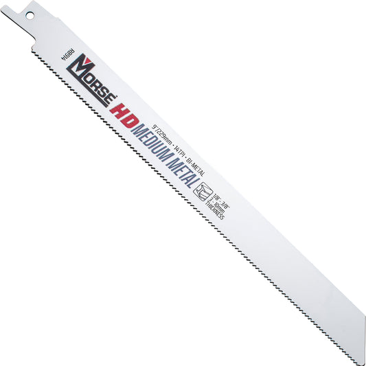 MK Morse HD Medium Metal Bi-Metal Reciprocating Saw Blade For Medium Metal (1/8 Inch - 3/8 Inch) 9 Inch x 3/4 Inch x 0.035 Inch 14 TPI 100 Pack