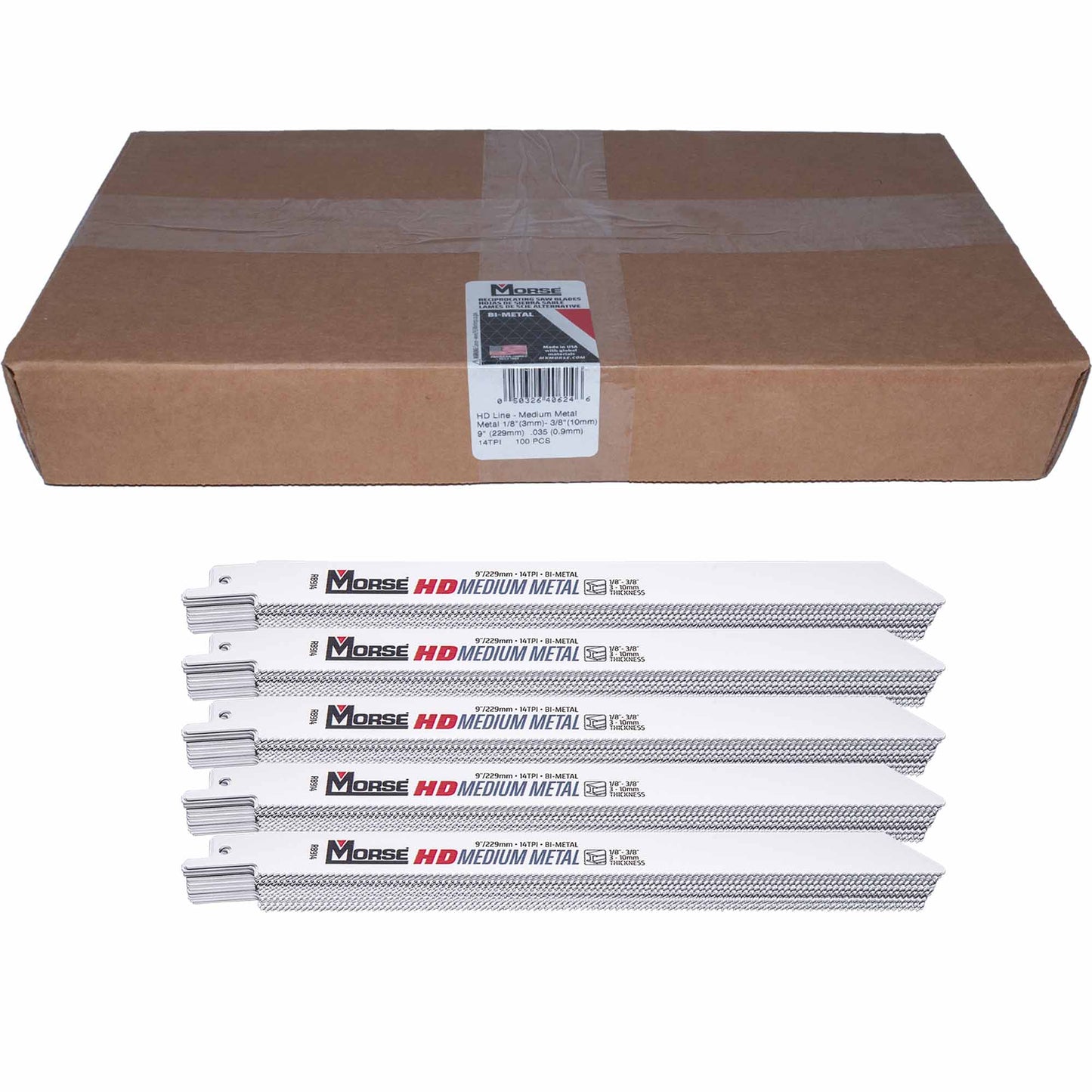 MK Morse HD Medium Metal Bi-Metal Reciprocating Saw Blade For Medium Metal (1/8 Inch - 3/8 Inch) 9 Inch x 3/4 Inch x 0.035 Inch 14 TPI 100 Pack