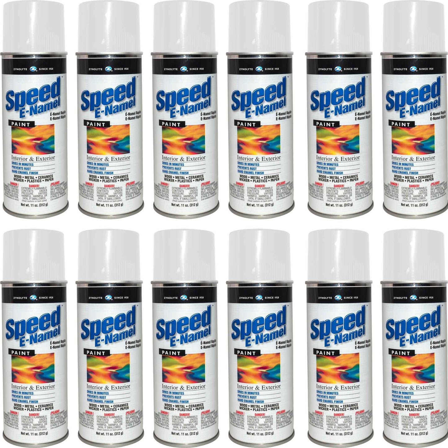 Zynolyte Speed E-Namel Z275 Fast Drying Enamel Spray Paint Semi-Gloss White 11 oz Can Case of 12