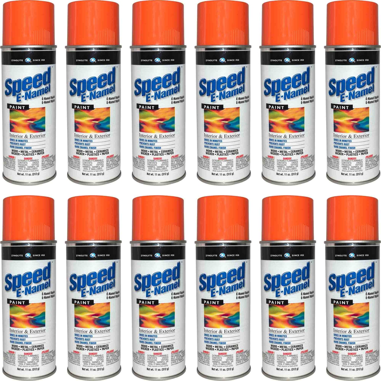 Zynolyte Speed E-Namel Z298 Fast Drying Enamel Spray Paint Orange 11 oz Can Case of 12
