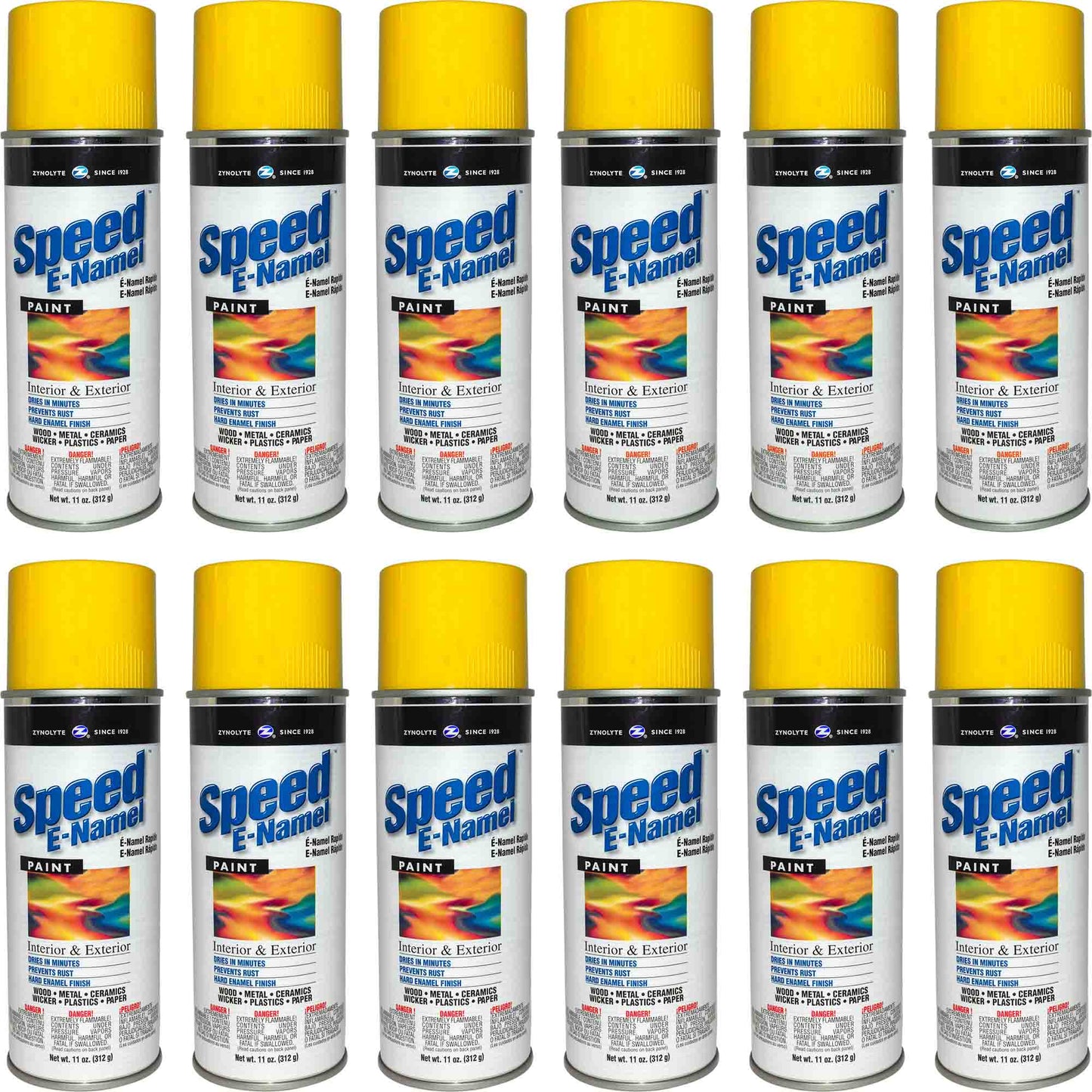 Zynolyte Speed E-Namel Z467 Fast Drying Enamel Spray Paint Lemon Yellow 11 oz Can Case of 12