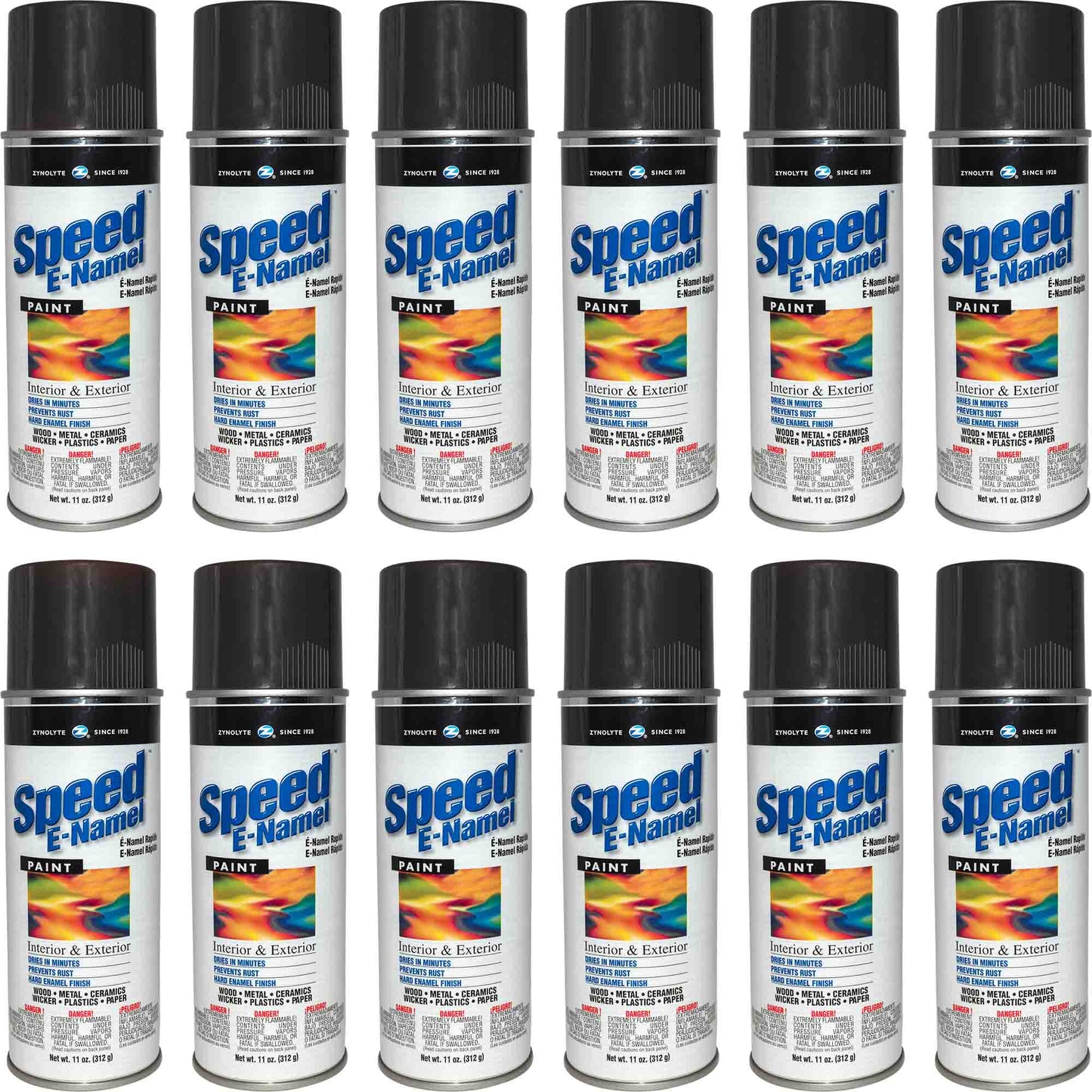 Zynolyte Speed E-Namel Z487 Fast Drying Enamel Spray Paint Flat Black 11 oz Can Case of 12