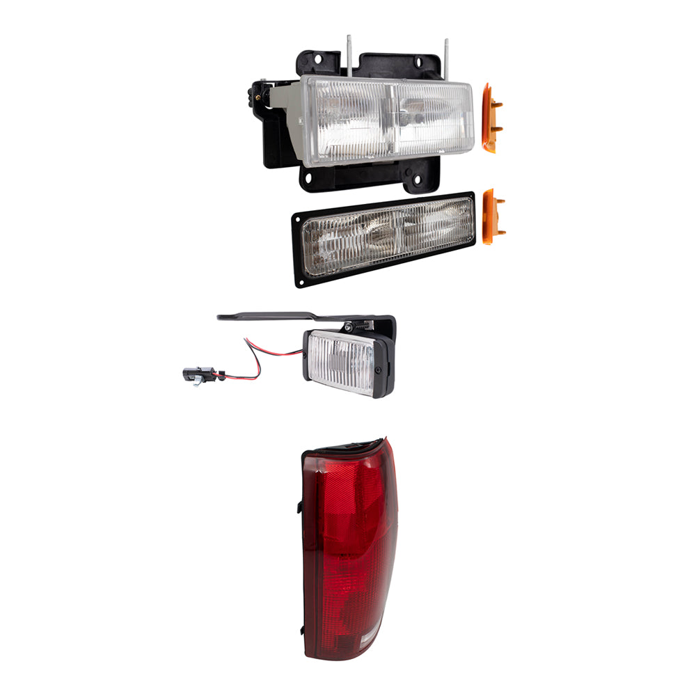 Brock Replacement Halogen Composite Headlights, Park/Signal Lights, Upper & Lower Side Marker Lights, Fog Lights and Tail Lights 12 Piece Set Compatible with 1994-1997 C/K Trucks