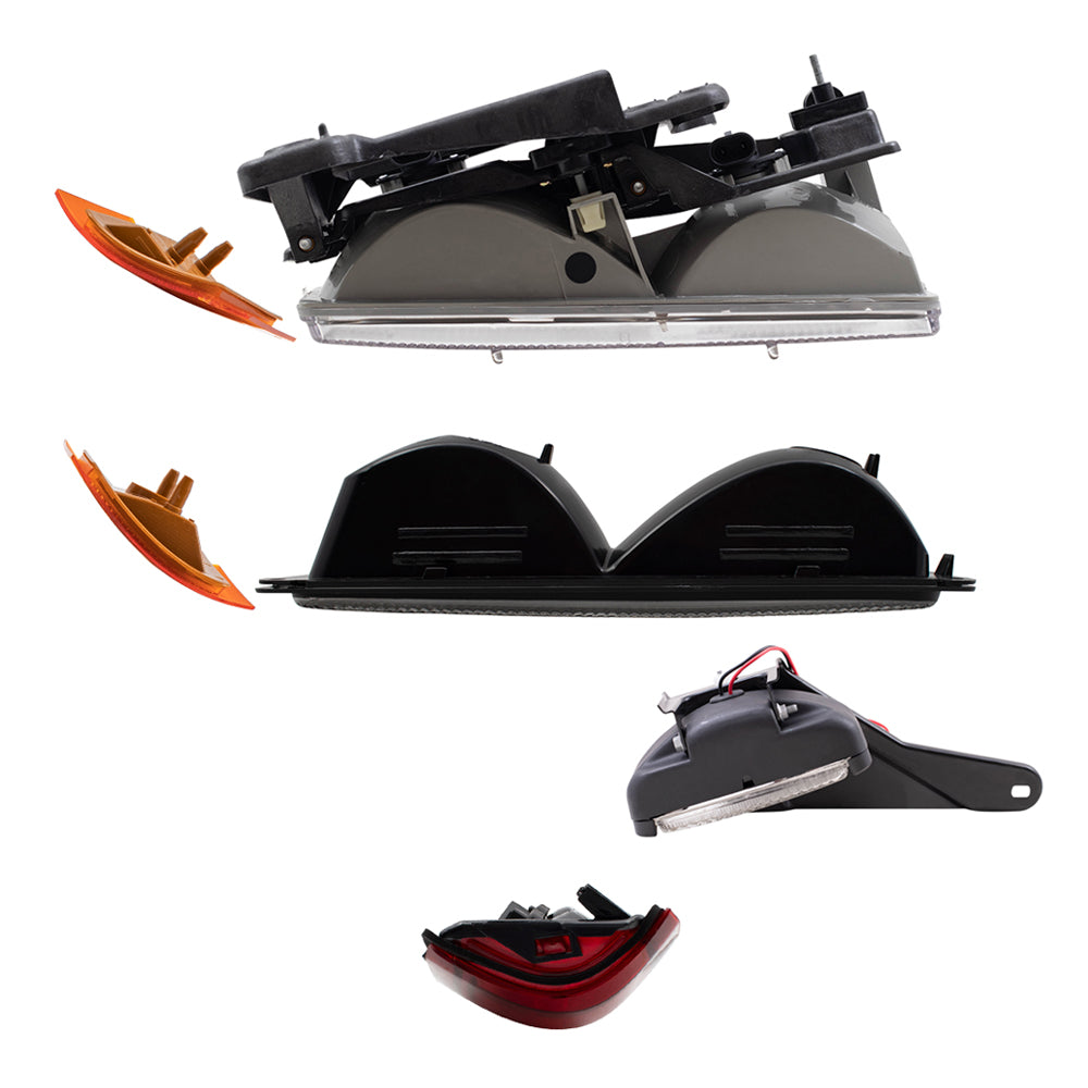 Brock Replacement Halogen Composite Headlights, Park/Signal Lights, Upper & Lower Side Marker Lights, Fog Lights and Tail Lights 12 Piece Set Compatible with 1994-1997 C/K Trucks
