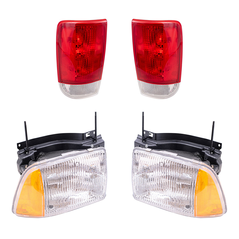 Brock Replacement Driver and Passenger Side Halogen Combination Headlight Assemblies and Tail Light Units 4 Piece Set Compatible with 1995-1997 Blazer