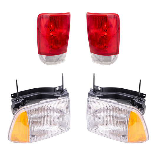 Brock Replacement Driver and Passenger Side Halogen Combination Headlight Assemblies and Tail Light Units 4 Piece Set Compatible with 1995-1997 Blazer