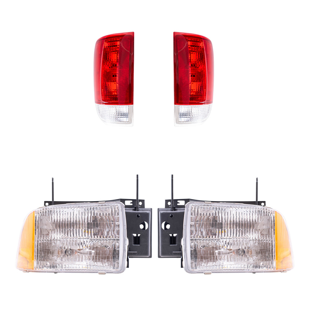 Brock Replacement Driver and Passenger Side Halogen Combination Headlight Assemblies and Tail Light Units 4 Piece Set Compatible with 1995-1997 Blazer