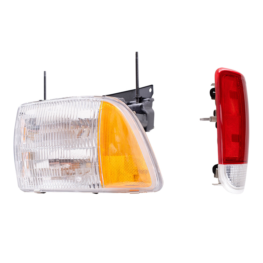 Brock Replacement Driver and Passenger Side Halogen Combination Headlight Assemblies and Tail Light Units 4 Piece Set Compatible with 1995-1997 Blazer