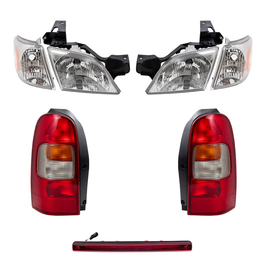 Brock Replacement 7 Pc Set Headlights, Tail Lights and Signal Side Markers with 3rd Brake Lamp Compatible with 1997-2005 Venture