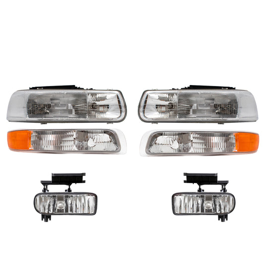 Headlights Replacement Fog Lights & Side Signal Marker Lights Compatible with 1999-2002 Silverado Pickup Truck