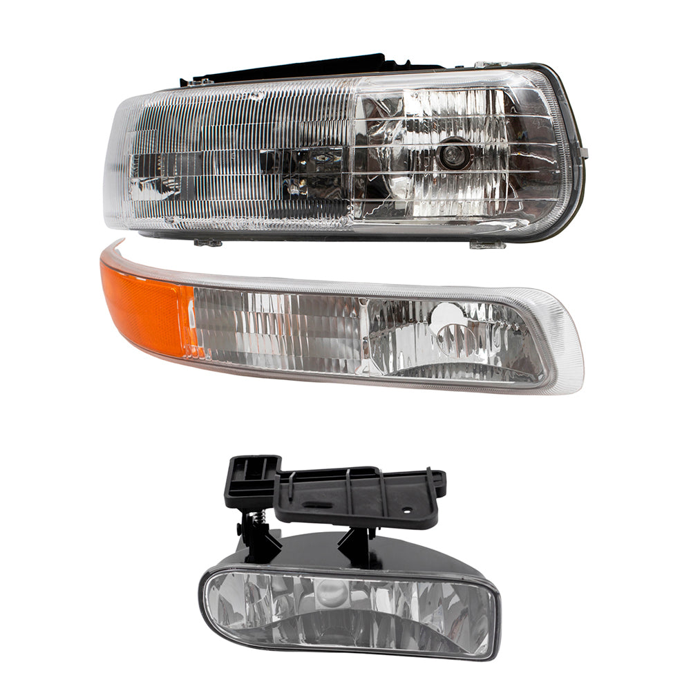 Headlights Replacement Fog Lights & Side Signal Marker Lights Compatible with 1999-2002 Silverado Pickup Truck
