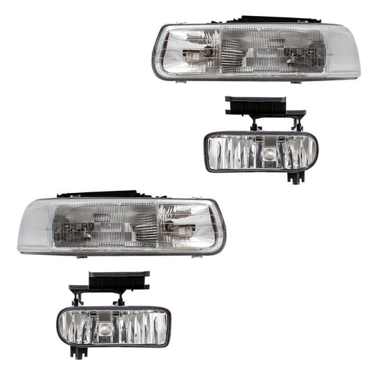 Brock Replacement 4 Pc Set Headlights with Fog Lamps Compatible with 2000-2006 Tahoe Suburban 1999-2002 Silverado Pickup Truck
