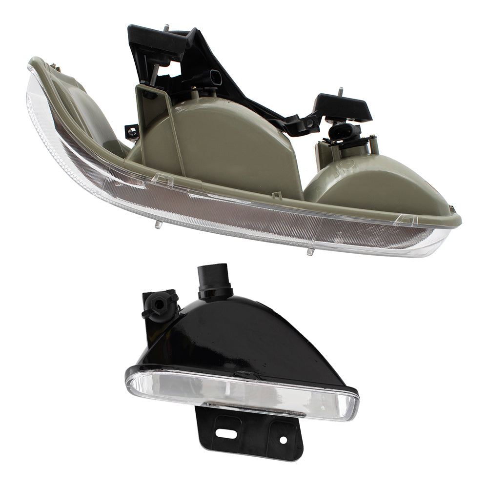 Brock Replacement 4 Pc Set Headlights with Fog Lamps Compatible with 2000-2006 Tahoe Suburban 1999-2002 Silverado Pickup Truck