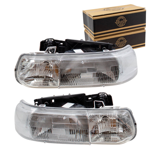 Brock Replacement Driver and Passenger Side Halogen Combination Headlight Assemblies Compatible with 1999-2002 Silverado/ 2000-2006 Tahoe/ 2000-2006 Suburban