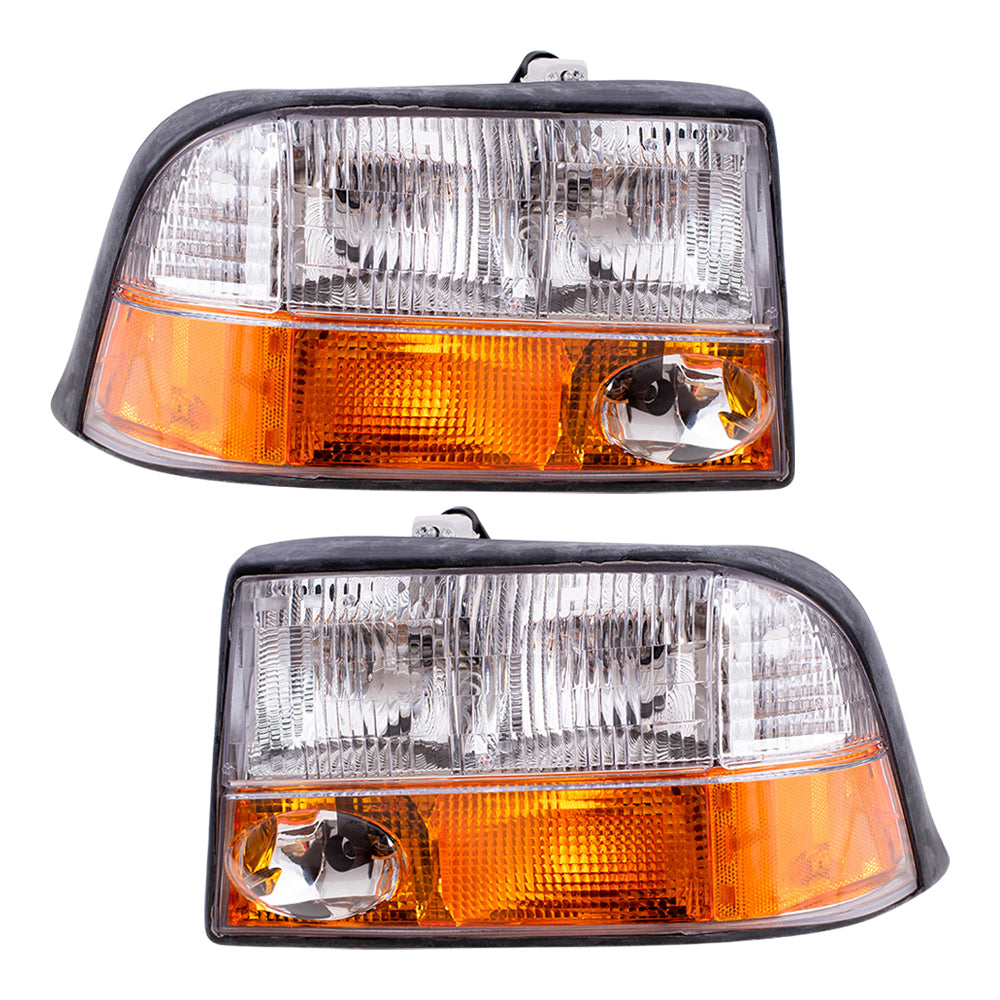 Brock Replacement Driver and Passenger Set Headlights with Fog Lamps Compatible with Jimmy Sonoma 16526225 16526226