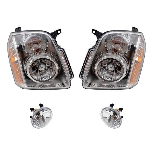 Brock Aftermarket Replacement Part Driver and Passenger Side Halogen Combination Headlight Assemblies & Fog Light Assemblies without Bezel Set Compatible with 2008-2013 GMC Yukon Denali