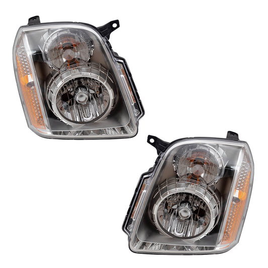 Brock Replacement Driver and Passenger Set Halogen Headlights Compatible with 2007-2014 Yukon Denali & Yukon XL Denali 20969896 20969897