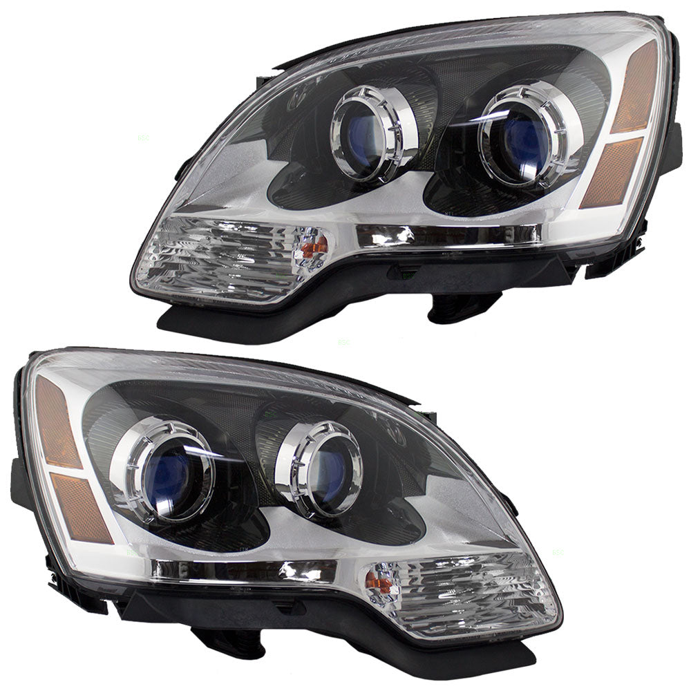 Brock Replacement Driver and Passenger Set Halogen Headlights with Blue Lens Compatible with 2007-2012 Acadia 25826765 25826764