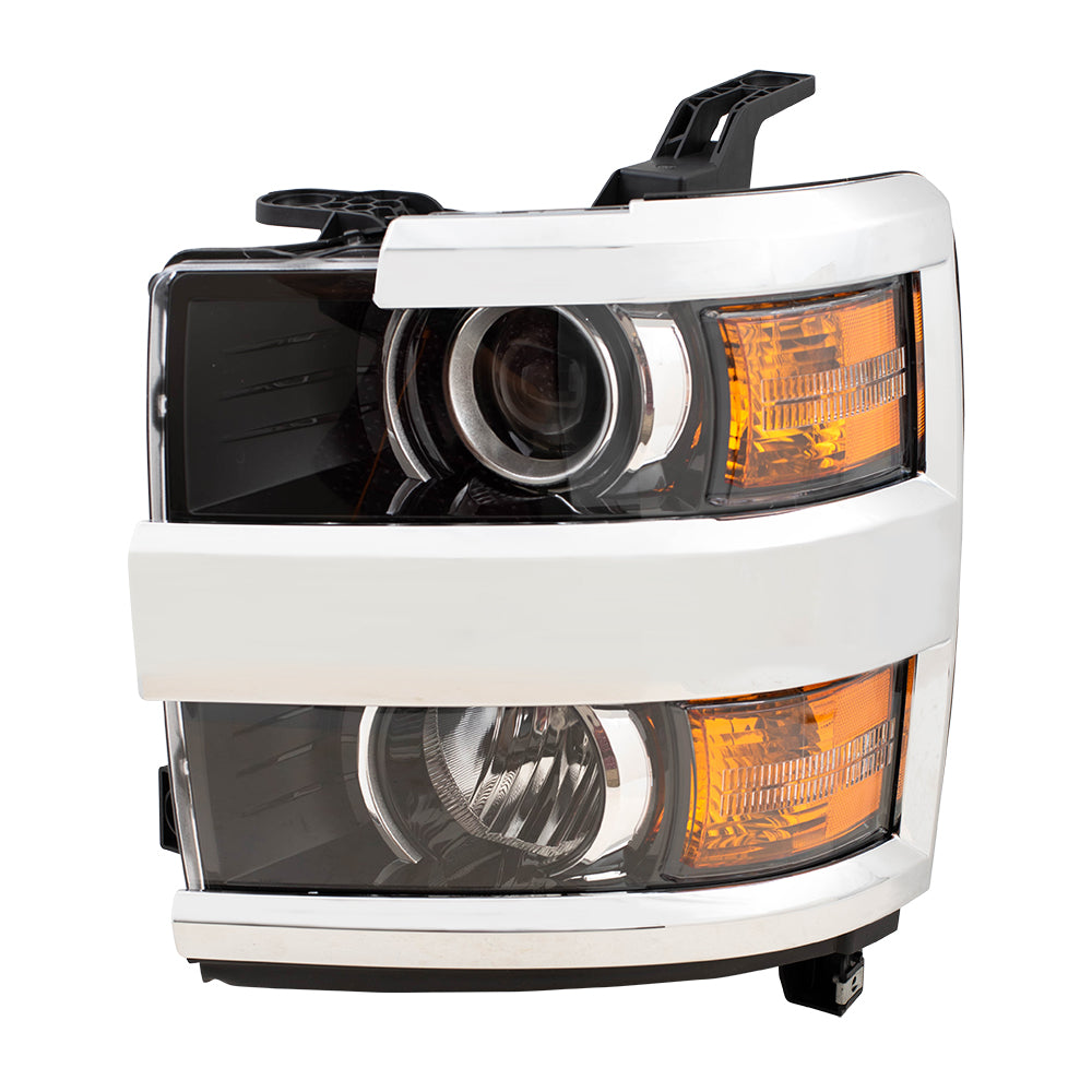 Brock Replacement Driver Halogen Headlight with Chrome Bezel Compatible with 2015-2019 Silverado 2500 3500 Pickup