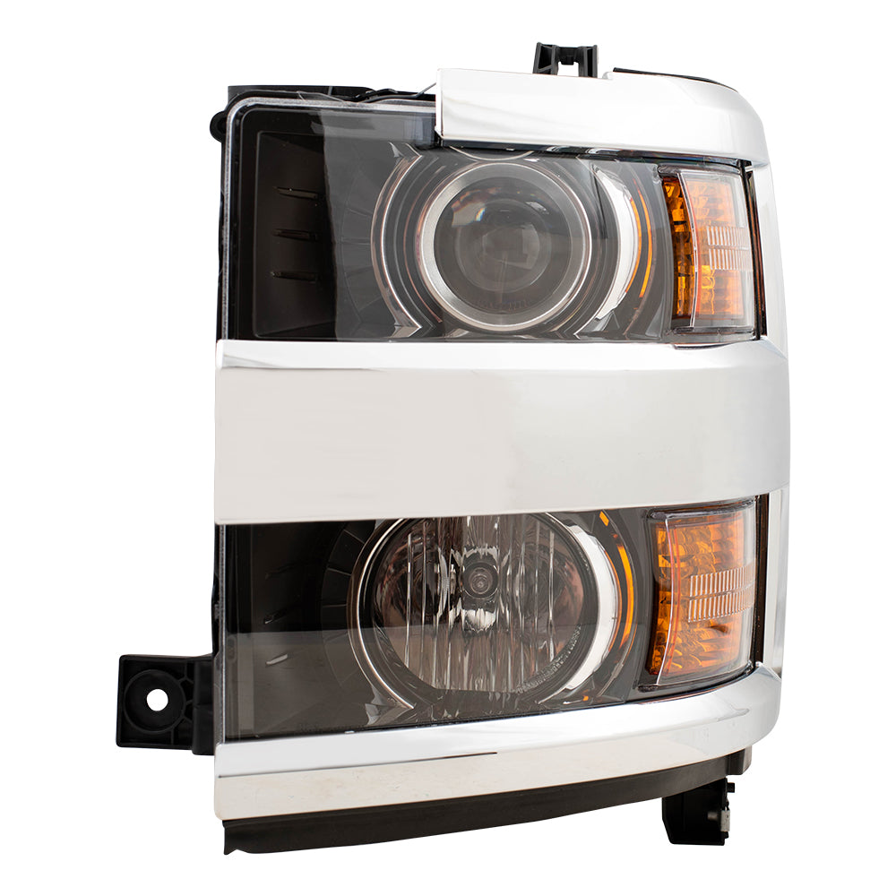 Brock Replacement Driver Halogen Headlight with Chrome Bezel Compatible with 2015-2019 Silverado 2500 3500 Pickup