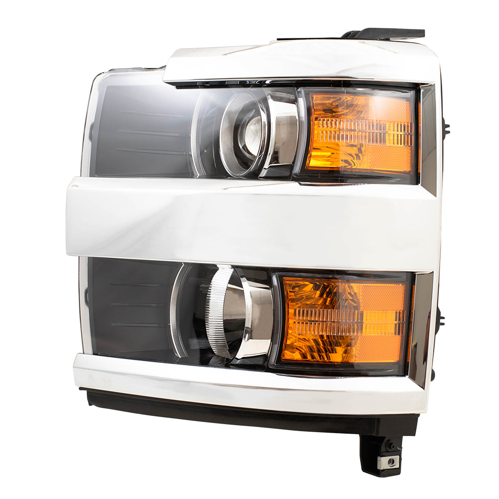 Brock Replacement Driver Halogen Headlight with Chrome Bezel Compatible with 2015-2019 Silverado 2500 3500 Pickup