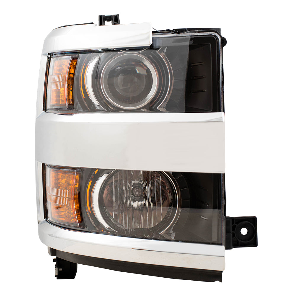 Halogen Headlight fits 2015-2019 Silverado 2500 3500 Passenger Lamp Chrome Bezel