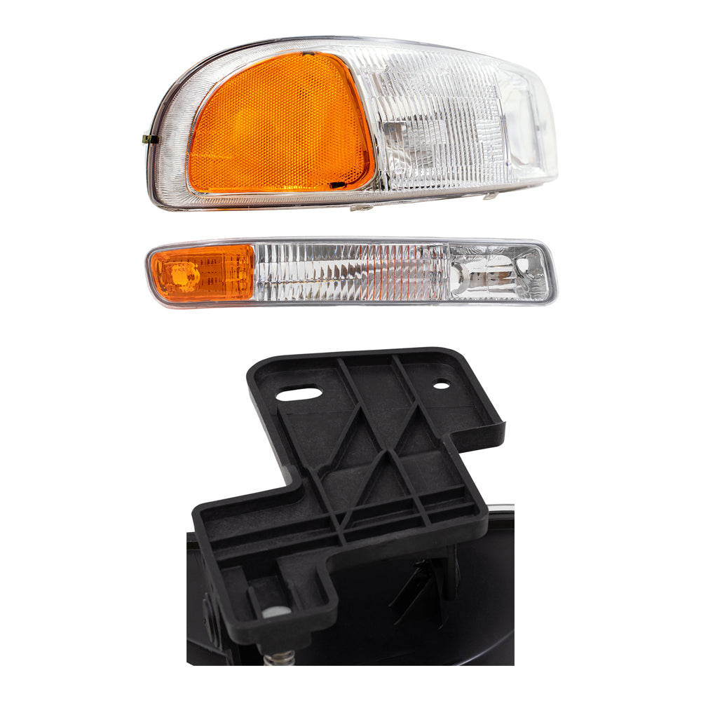 Brock Replacement Driver and Passenger Side Halogen Combination Headlight Assemblies, Fog Light Assemblies & Signal Marker Light Units 6 Piece Set Compatible with 99-02 Sierra & 00-06 Yukon & Yukon XL