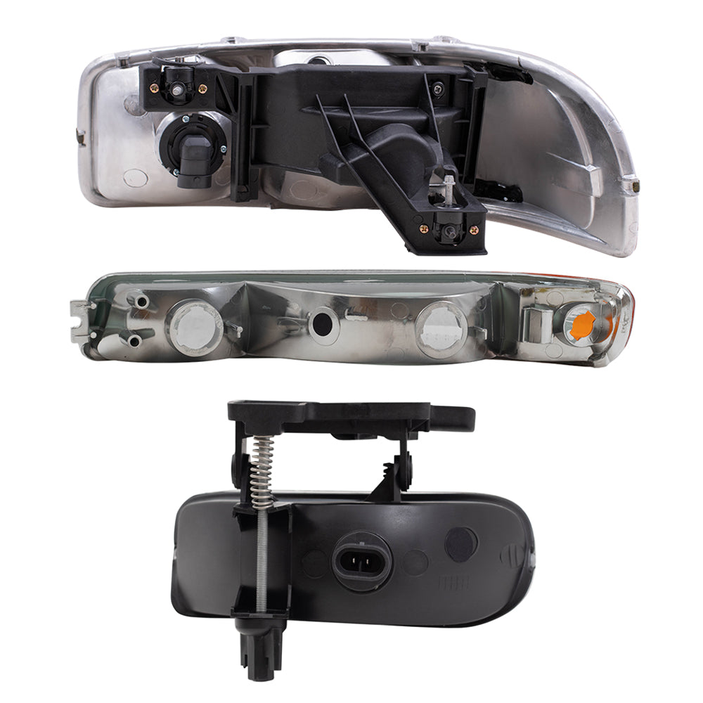 Brock Replacement Driver and Passenger Side Halogen Combination Headlight Assemblies, Fog Light Assemblies & Signal Marker Light Units 6 Piece Set Compatible with 99-02 Sierra & 00-06 Yukon & Yukon XL