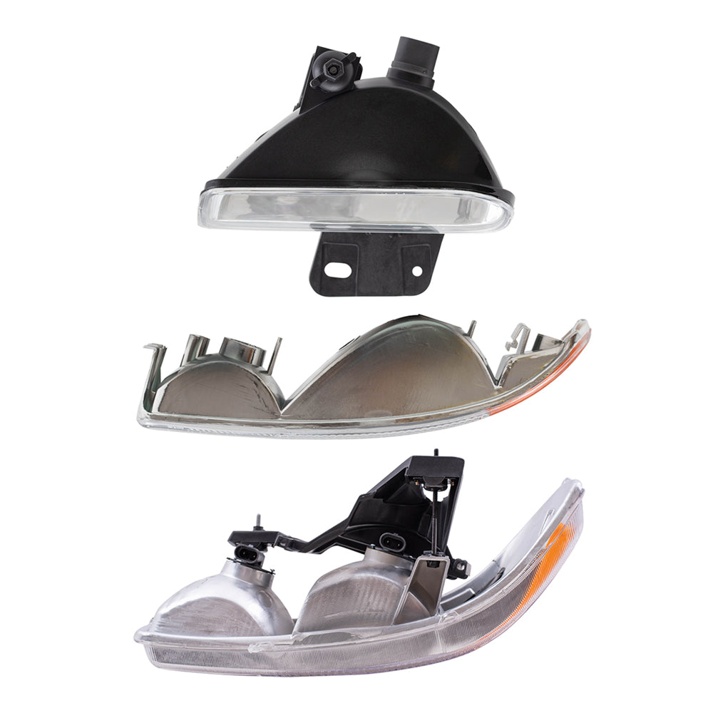 Brock Replacement Driver and Passenger Side Halogen Combination Headlight Assemblies, Fog Light Assemblies & Signal Marker Light Units 6 Piece Set Compatible with 99-02 Sierra & 00-06 Yukon & Yukon XL