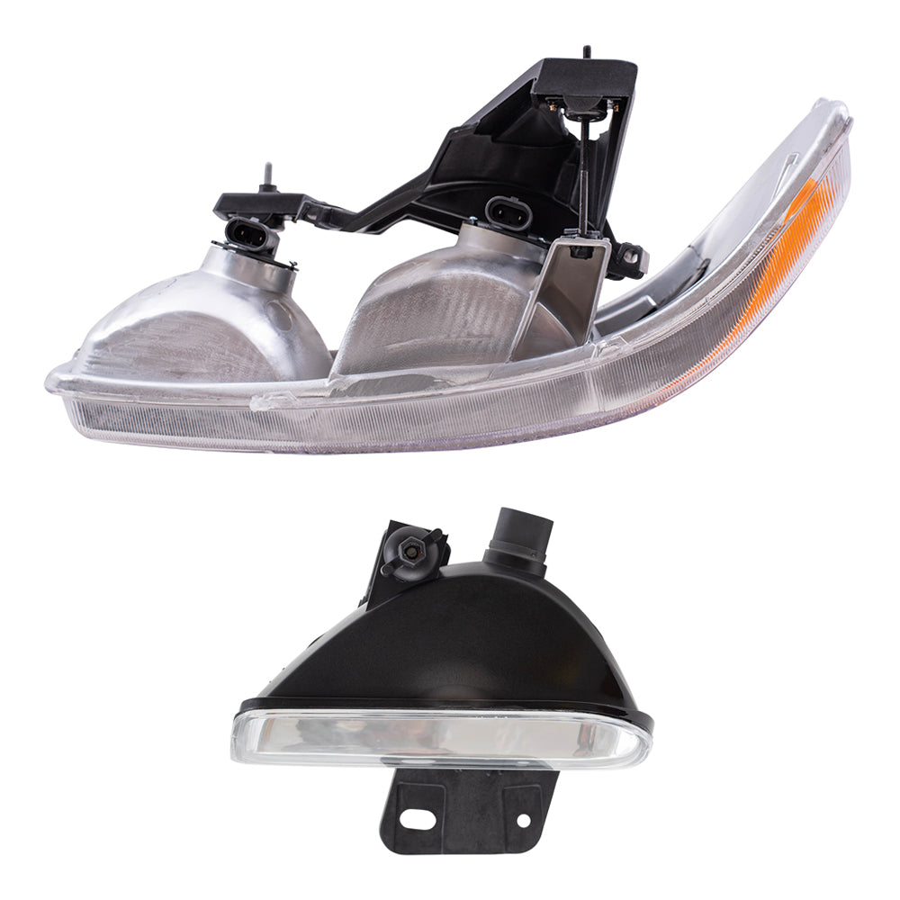 Brock Replacement 4 Pc Set Halogen Headlights with Fog Lights Compatible with 1999-2006 Sierra 2007 Sierra Classic Pickup Truck