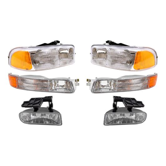 1999-2006 GMC Sierra 2007 Sierra Classic Pickup Truck 2000-2006 Yukon & XL 6 Piece Set Halogen Headlights Signal Marker Lights & Fog Lights