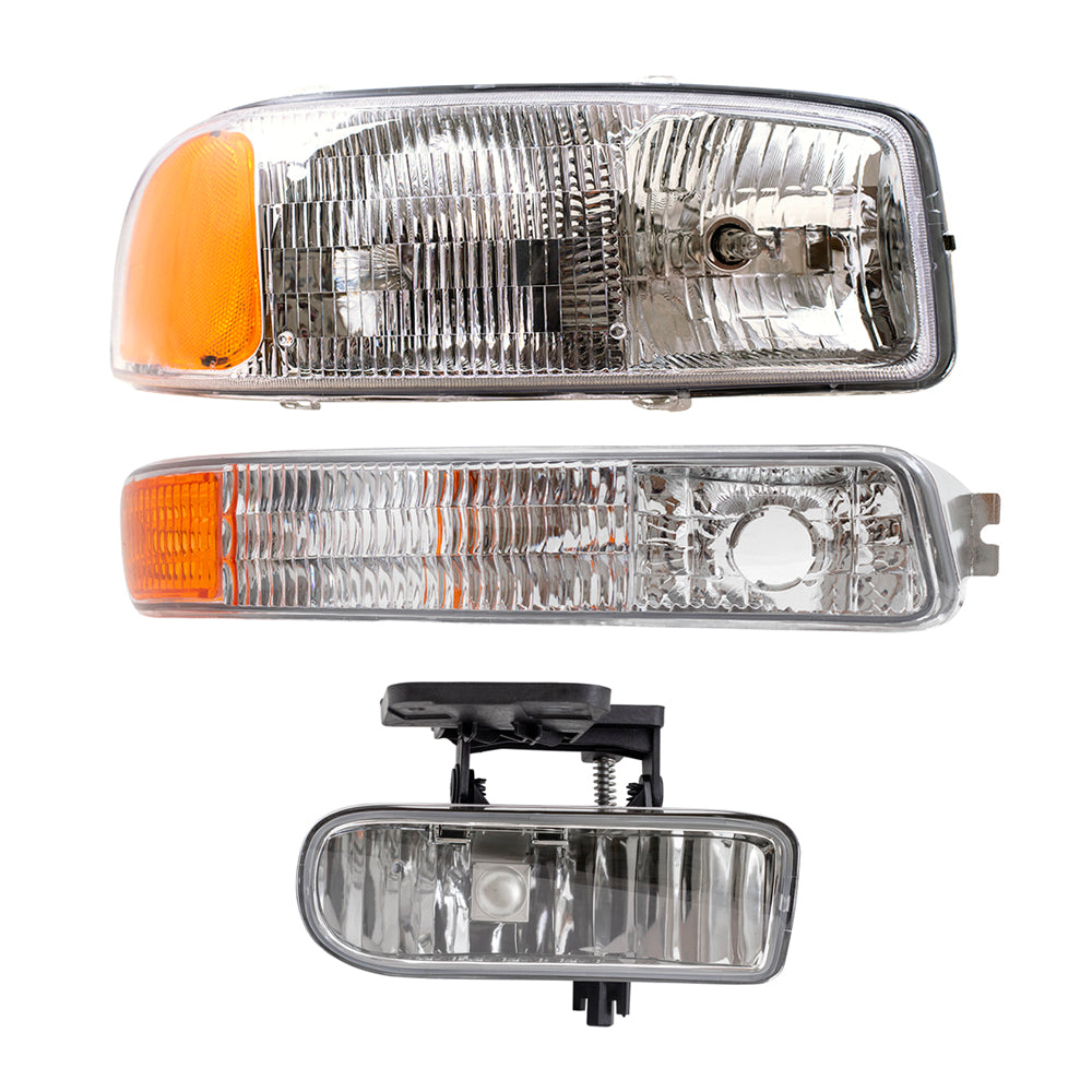 1999-2006 GMC Sierra 2007 Sierra Classic Pickup Truck 2000-2006 Yukon & XL 6 Piece Set Halogen Headlights Signal Marker Lights & Fog Lights