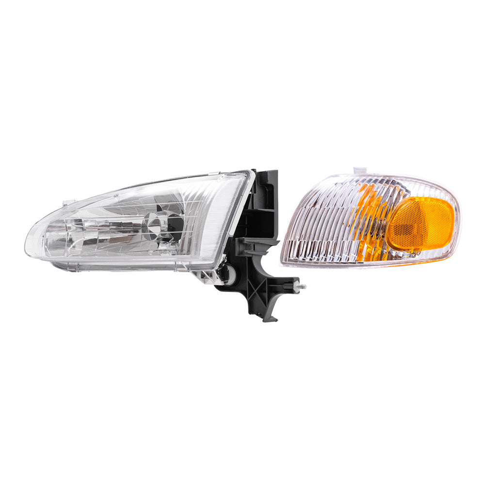 Brock Replacement Driver and Passenger Side Halogen Headlight Assemblies and Signal Light Assemblies 4 Piece Set Compatible with 1998-2002 Prizm